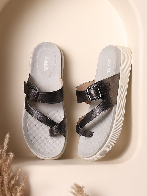 Onsole Petra Silver+White Women's Casual Comfort Lightweight Sandal