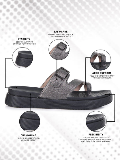 Onsole Petra Silver+Black Womens's Casual Comfort Lightweight Sandals