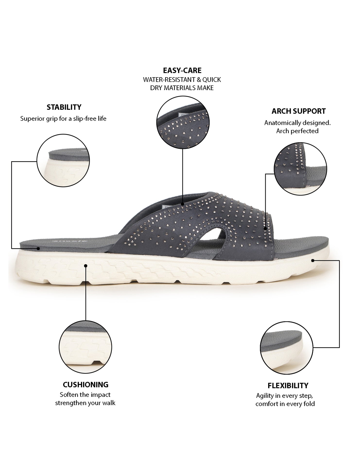 Onsole Cindy Dark Grey Women's Casual Comfort Lightweight Sandals