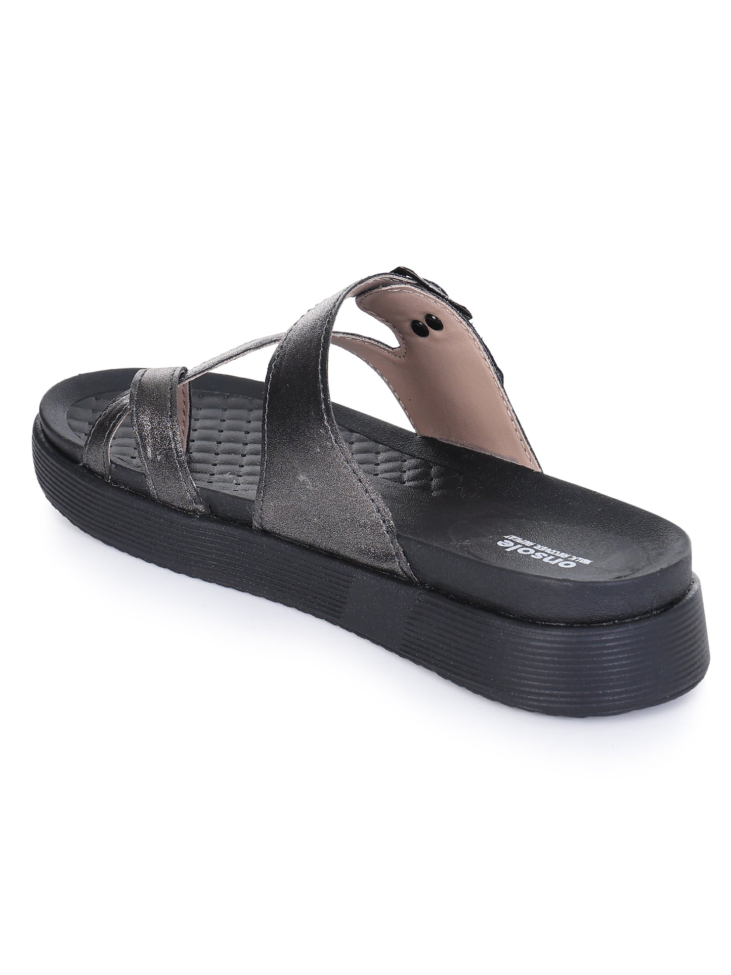 Onsole Petra Silver+Black Womens's Casual Comfort Lightweight Sandals
