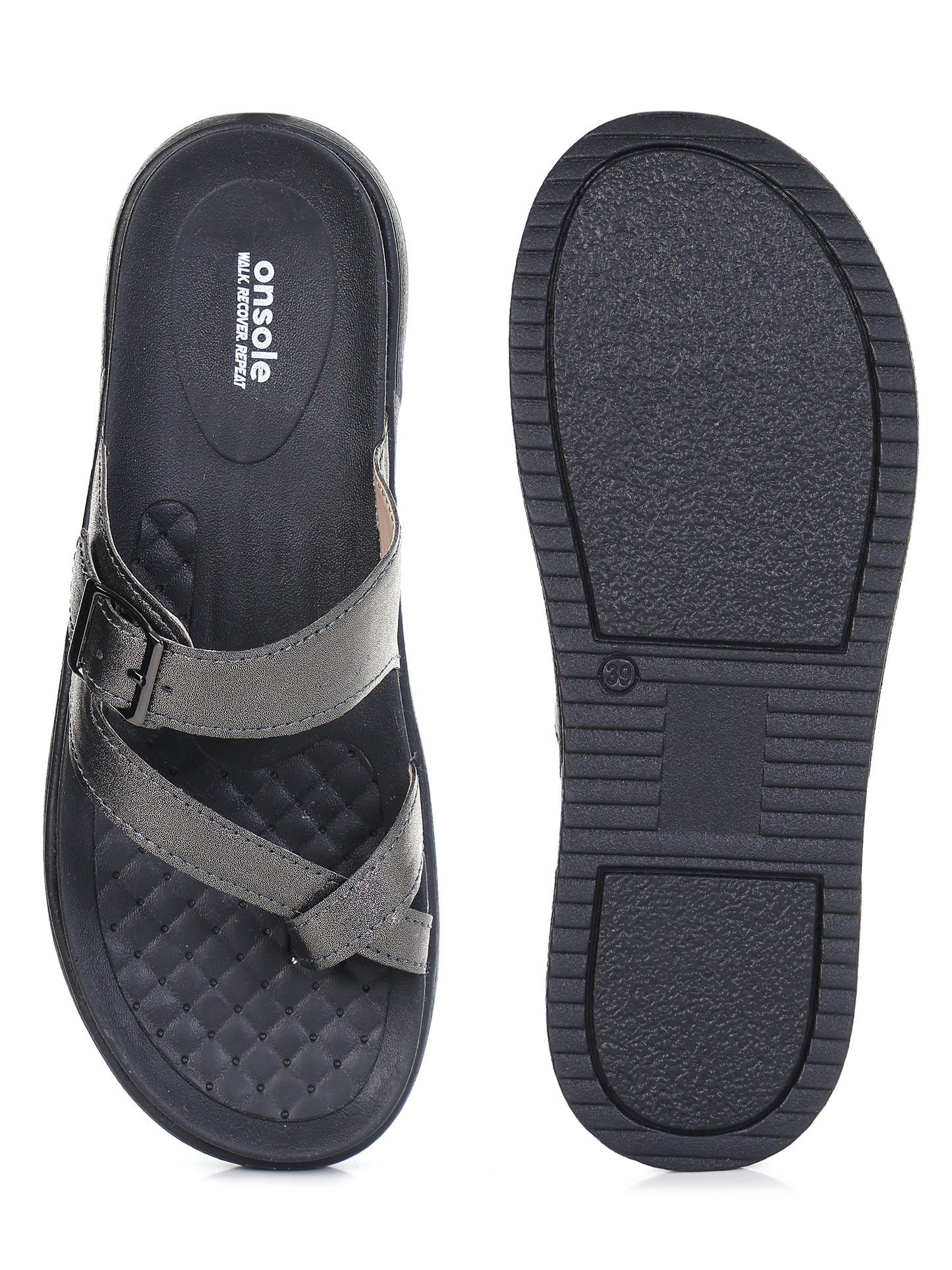 Onsole Petra Silver+Black Womens's Casual Comfort Lightweight Sandals