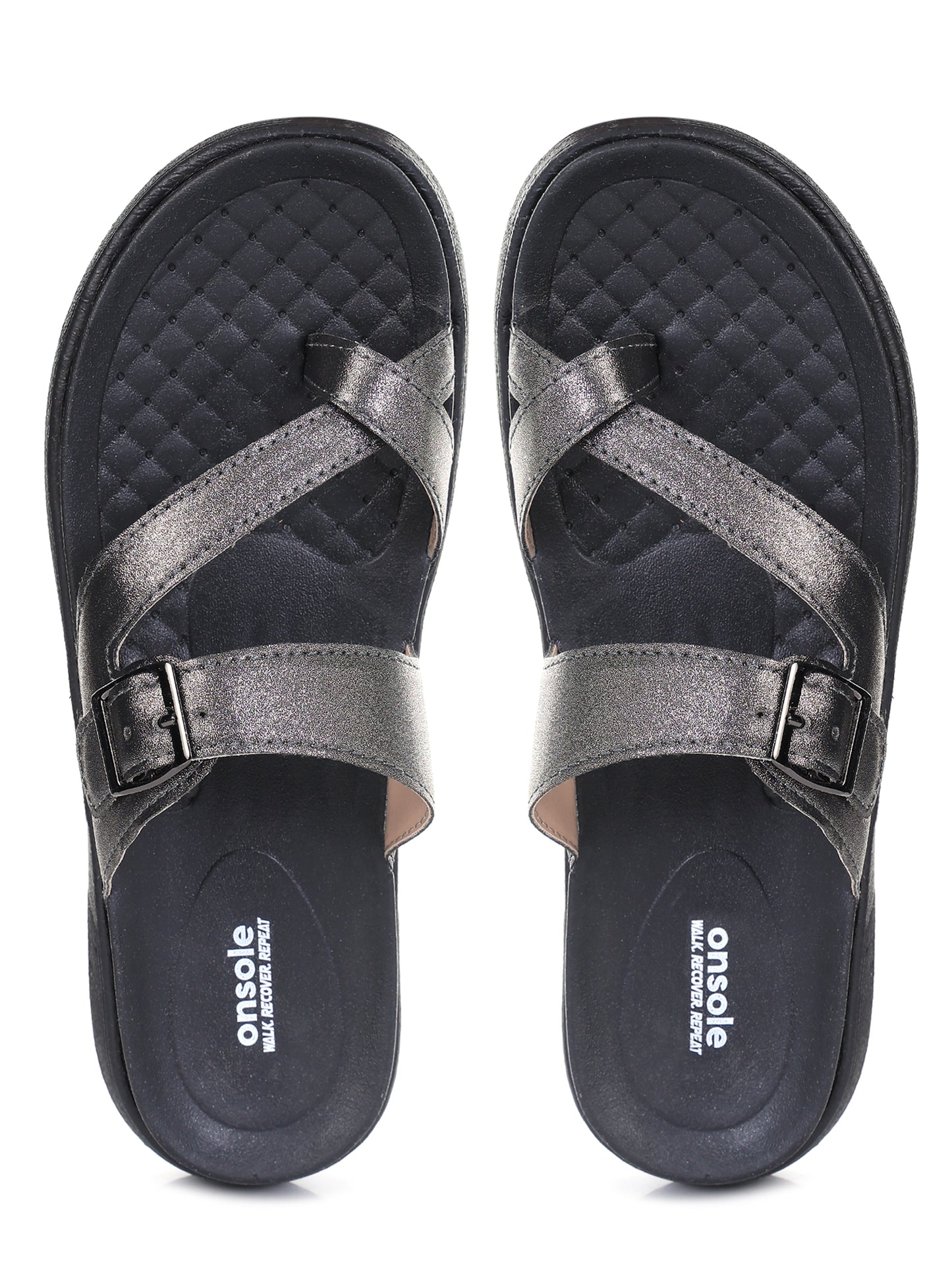 Onsole Petra Silver+Black Womens's Casual Comfort Lightweight Sandals
