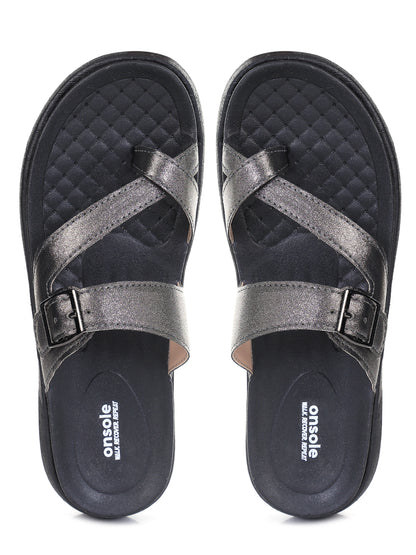 Onsole Petra Silver+Black Womens's Casual Comfort Lightweight Sandals