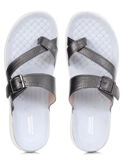 Onsole Petra Silver+White Women's Casual Comfort Lightweight Sandal